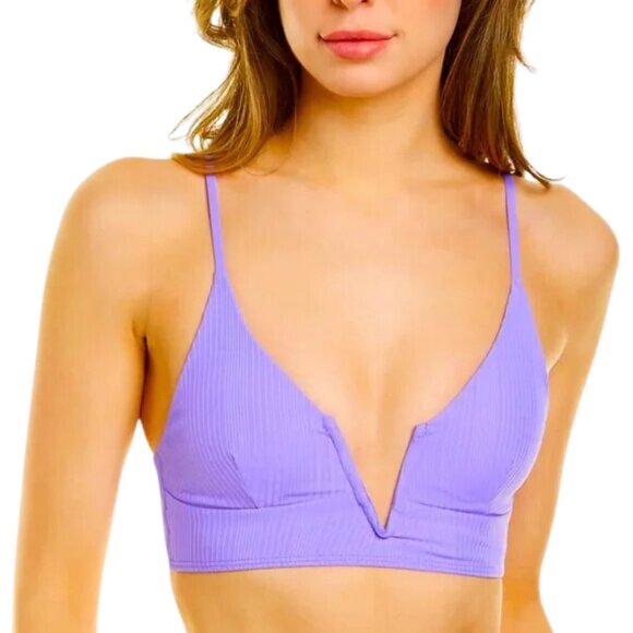 NWT l*space Siren Wire V Neckline Ribbed Bikini Top in Amethyst - Picture 1 of 2